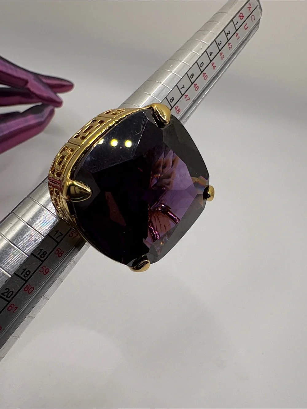 Trina Turk Statement Gold-Tone Ring with Large Amethyst Glass Stone